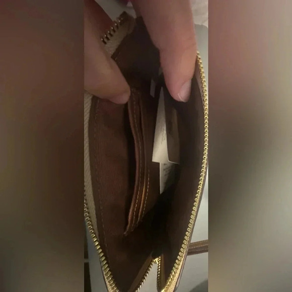 Coach Corner women’s Zip Wristlet Signature Canvas Stripe khaki chalk saddle - Picture 4 of 5